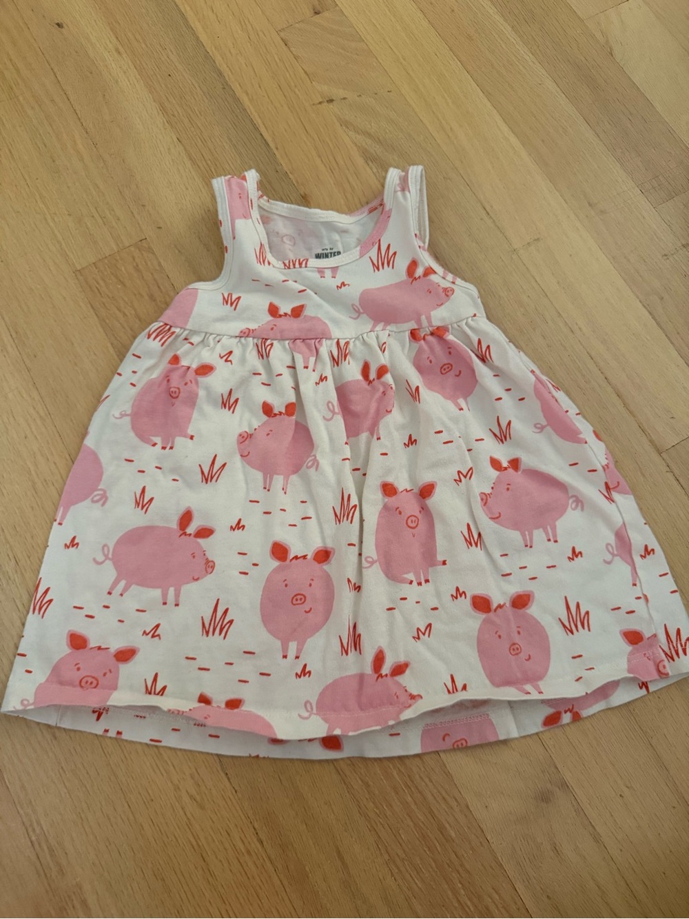 Sleeveless White Dress with Pink Pig Print for Girls
